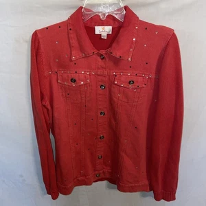Quacker Factory Women’s Light Shacket Size Large Red Orange Sequined Going Out - Picture 1 of 12