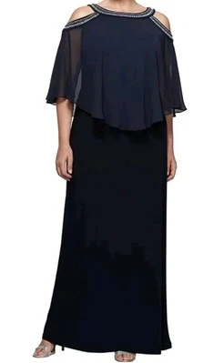 Alex Evenings Plus Size 18W Beaded Cold Shoulder Popover Jersey & Chiffon Gown  - Image 1 of 4
