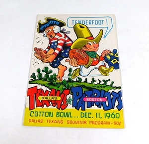 Boston Patriots at Dallas Texans 1960 Programa de Fútbol Americano AFL 12-11-60 - Imagen 1 de 2
