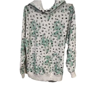 Bp. Hoodie pullover Sweatshirt White Spatter Alien Peace Flower Cherry Sz M - Picture 1 of 7