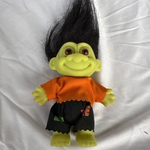 Russ Frankenstein Troll Puppe Halloween 18503 Vintage 5" grüne Narbe schwarze Haare - Bild 1 von 6