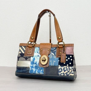 Coach 10816 Legacy Satchel Handtasche Patchwork Lederbesatz Blau Denim Signatur - Bild 1 von 14