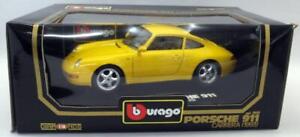 Burago 1/18 Scale Diecast 3060 Porsche 911 Carrera 1993 Yellow Model Car