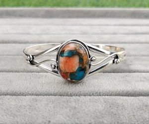 Oyster Copper Turquoise Gemstone 925 Sterling Silver Handmade Bracelet Cuff R-4