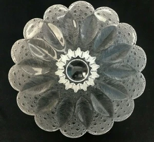 Cuenco esmerilado transparente hoja pluma medea vidrio Lausitzer vintage mediados de siglo 10,5" - Imagen 1 de 9