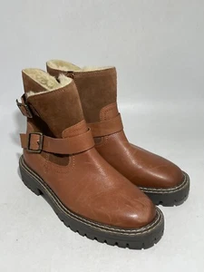 Braun Leder Wildleder Messing Schnalle Fell gefüttert Stiefeletten Damen UK 6 #CSGA1342 - Bild 1 von 7