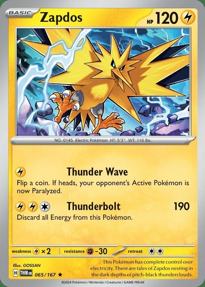 x1 Zapdos - 065/167 - Holo Rare Pokemon SV06 Twilight Masquerade M/NM - Image 1 of 1
