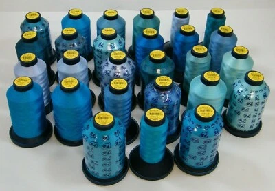 (27) ROBINSON - ANTON RA EMBROIDERY THREAD 5500 YDS RAYON SHADES OF BLUE / TEAL - Image 1 of 4