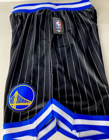 Golden State Warriors Basketball Shorts NEW Pinstripe Big Patch Stretch Waist M Cover