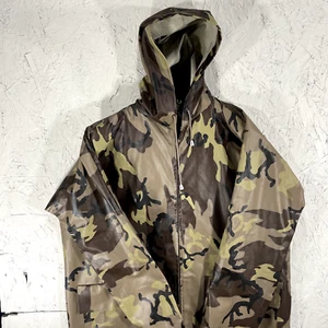 Browning Camo PVC Waterproof Rain Hunting Parka Long Jacket Mens M Snap Pockets - Picture 1 of 18