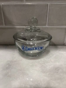 VTG Sweet N Low Brand Anchor Hocking Glass Bowl W/ Lid Blue Lettering Logo - Picture 1 of 4