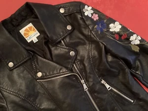 C&C California Misses S-14 Embroidered Faux Leather Full Metal Zip Jacket VGC - Picture 1 of 11