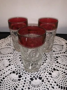 Kings Crown Ruby Red Thumbprint Tumblers. Set Of 3 Rare Vintage Find. 12 Oz - Picture 1 of 3