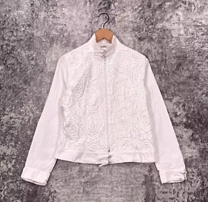 Anne Fontaine Jacket 42 / US 10 Womens White Floral Textured Cropped Full Zip - Picture 1 of 9