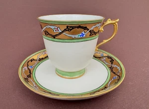 ATQ KPM Germania Art Nouveau Disco Coppa Verde Dorato Dipinto A Mano Fascia Floreale Dipinto A Mano - Foto 1 di 19