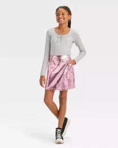 Art Class Girls Pink Metallic Pleather Skirt - Picture 1 of 4