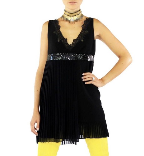 Abito S S 2016 Look #29 Versace nero seta plissettato con rete metallica 38 2