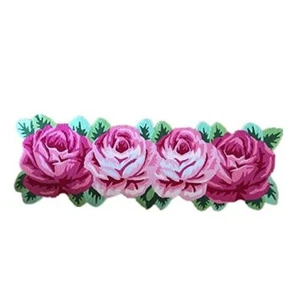 4 Rose Floor Rug Handmade Bathmat Floral Rug Girls Bedroom 4 Roses Runner Pink - Picture 1 of 8