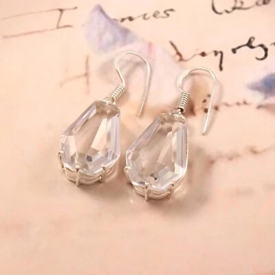 Pendientes de cristal de cuarzo ataúd piedras preciosas chapados en plata joyería 1,5" Foto 1 de 3