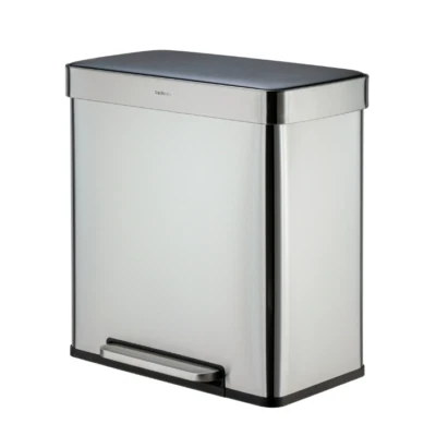 Qualiazero 16 Gallon Trash Can, 8 Gallon Dual Compartment Step, Stainless Steel