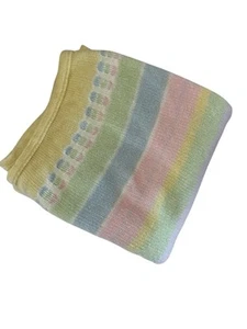 Wamsutta Baby Acrylic Pastel Striped Baby Blanket Pink Yellow Green Knit 38x34” - Picture 1 of 9