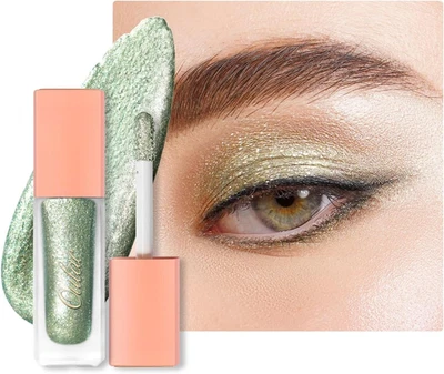 Ombretto Glitter Verde-Eyeliner Liquido Metallico Con Riflessi Brillanti,Sfumabi - Immagine 1 di 4