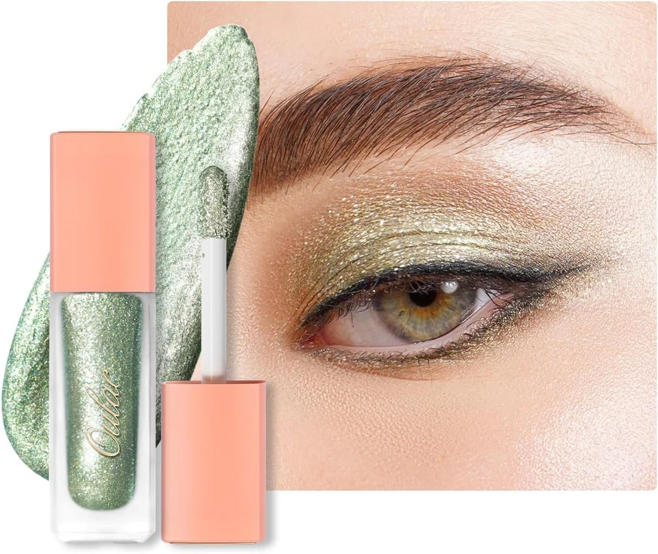 Ombretto Glitter Verde-Eyeliner Liquido Metallico Con Riflessi Brillanti,Sfumabi - Immagine 1 di 4