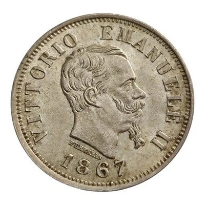 1867-M BN Italy 50 Centesimi Victor Emmanuel II Lusterous Small Silver Coin 10K - Image 1 of 2