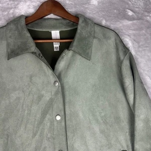 WYNNE LAYERS Olive Green Faux Suede Button Down Shirt Jacket 1X Oversized - Picture 1 of 10