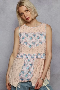 Top para mujer POL floral texturizado cuello redondo sin mangas - Imagen 1 de 5