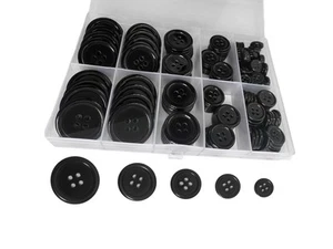 Premium Resin Sewing Buttons 150Pcs 5 Sizes Black 4-Hole for Suits DIY Craft - Picture 1 of 7