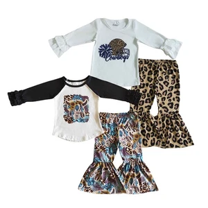 Western Baby Girls Long Sleeve Top With Bell Bottom Pants Outfit - Picture 1 of 5