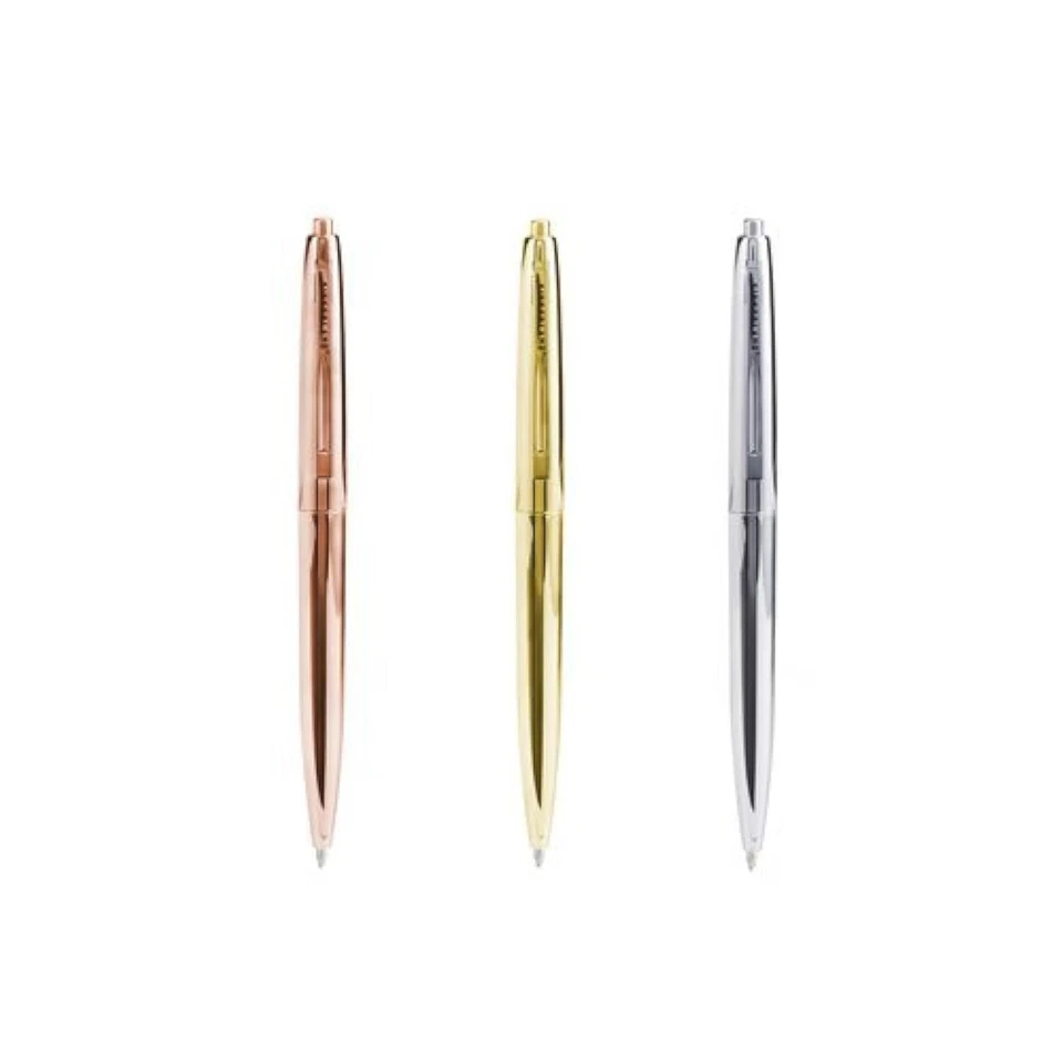 Kikkerland Metallic Retro Pens 4355 Set of 3 Metal Silver Gold Copper Ballpoint