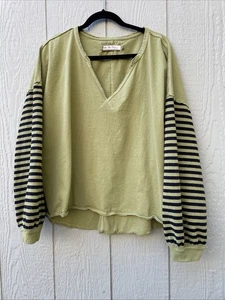 We The Free Pople Sweatshirts Size M Green Black Stripes Oversized Streetwear - Picture 1 of 13