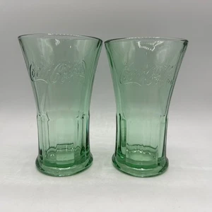 Coca Cola Green Glass 16oz Tumblers, Flared Top, Set of 2 - Picture 1 of 9