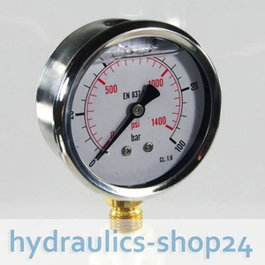 Manometer NG63 Glyzerin gefüllt, 0-100 bar, Hydraulik, Glycerin, Anschluß unten - Bild 1 von 1