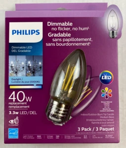 3 Philips 40-Watt Clear B11 Blunt Tip LED Bulbs w/Standard Base - Dimmable - Picture 1 of 6