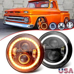 2x 7'' Round LED Headlights Halo Ring Hi/Lo Beam For Chevrolet C10 C20 G30 Truck - Foto 1 di 15
