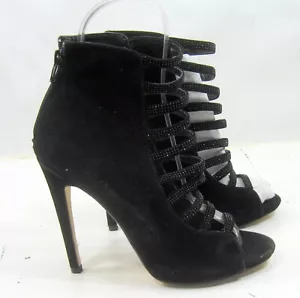 Black 4.5"High Stiletto Heel FRONT STRAP Open Toe Shoes WOMEN Size 6 - Picture 1 of 5
