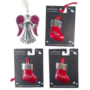 Set 4 HARVEY LEWIS Angel & Stocking HOPE Holiday Ornaments Swarovski® Crystals - Picture 1 of 10