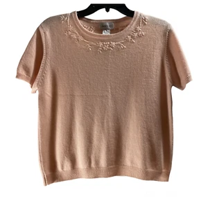 Jacobson's 100 % Kaschmir Pullover kurzärmelig bestickt Ausschnitt Größe Medium - Bild 1 von 10