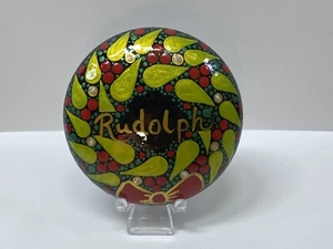 3” Rudolph Wreath Mandala - Hand Painted Handmade Stone - By JaDeL - Picture 1 of 4