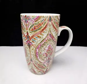 World Market Tall Latte Coffee Mug Ceramic Floral Paisley Pink Rose 16oz - Picture 1 of 10