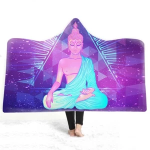 Oriental Zen Buddha Buddhism Warm Fleece Hooded Blanket Sofa Couch Throw Gift - Picture 1 of 13