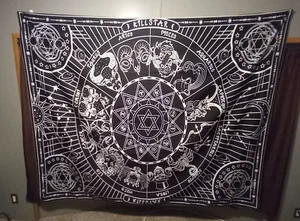 Tapestry horoscope wheel celestial Trippy Psychedelic 7.5 x 6ft XL size zodiac - Picture 1 of 1