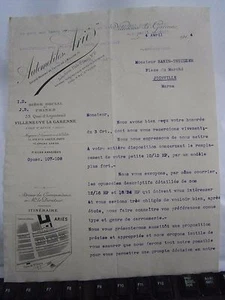 Lettre automobiles Aries Villeneuve la Garenne 1914 n°2 - Foto 1 di 1