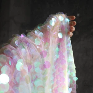 Shiny Fish Scale Sequin Mesh Fabric Cloth Glitter Costume Dress Decor Sew Craft - Photo 1/7