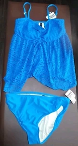 International Concepts Blue Fly Away Crochet Cut Out Tankini Set W 12 NWT - Picture 1 of 6