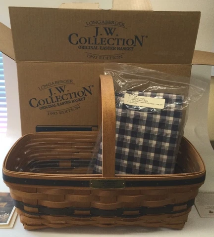 Longaberger J.W. Collection 1993 Original Easter Basket w/Liner Plastic Open Box Cover