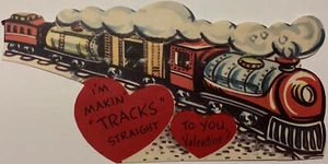 Vintage 50er Jahre Die-Cut Kinder Valentine Dampfeisenbahn Zug GEBRAUCHT - Bild 1 von 2